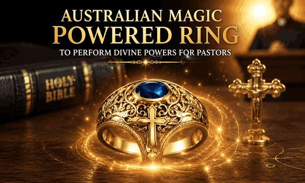 Australian magic-powered ring for spiritual guidance and protection with glowing mystical energy, protective symbols, and magical aura.