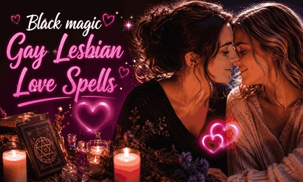 Black magic gay and lesbian love spells with romantic candles, rainbow heart energy, and powerful spiritual attraction atmosphere