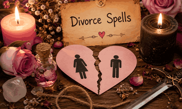 Psychic Reading Divorce Spells altar with candles, crystal ball, and mystical love restoration symbols