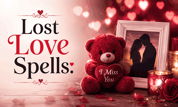 Spiritual lost love spells with glowing candles, heart energy, romantic memories, and mystical reunion atmosphere
