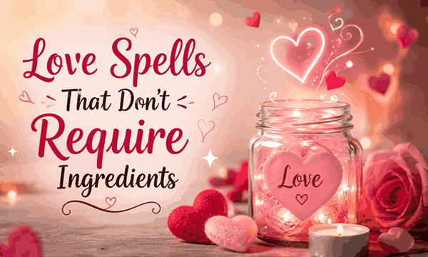 Simple love spells without ingredients featuring glowing candles, romantic energy, and peaceful spiritual attraction atmosphere