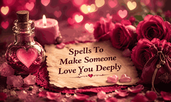 Deep love attraction spells with glowing candles, romantic heart energy, emotional connection, and powerful spiritual romance atmosphere