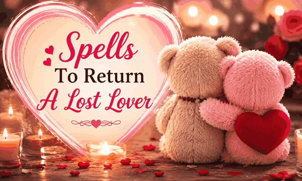 Lost lover return spells with glowing candles, romantic heart energy, emotional healing, and spiritual reunion atmosphere